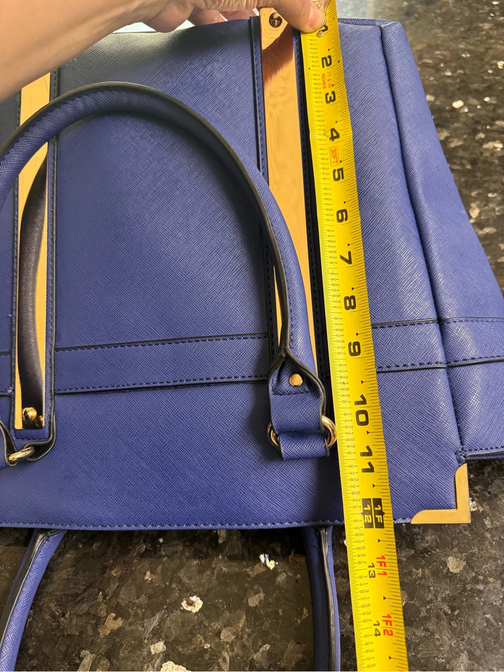 Aldo Royal Blue Structured Tote with Gold Accents - Picture 11 of 16
